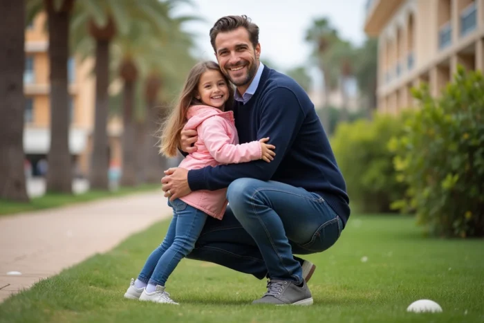 Père et sa fille dans un parc de Nice illustrant une garde alternée sereine après médiation juridique