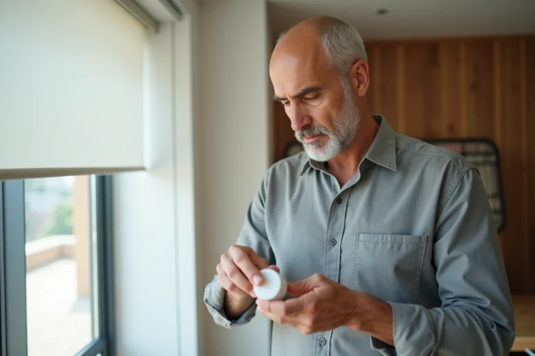 Homme appuyant sur le bouton de réinitialisation d'une télécommande Simu de volet roulant avec un stylo à bille