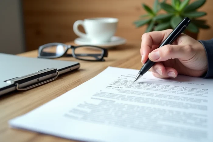 Gros plan d'une main signant un contrat a500, symbolisant l'engagement et les avantages du contrat