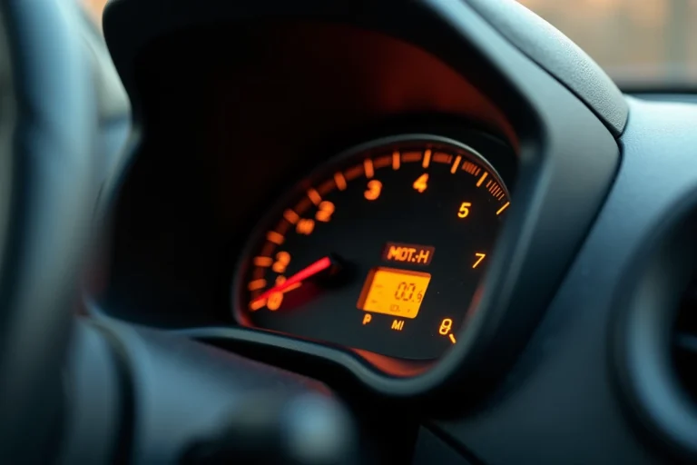 Tableau de bord d'une Renault Twingo 2 avec témoin de réserve de carburant allumé en orange et jauge presque vide